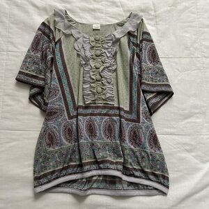 Etro Gray and Green Patterned Blouse
